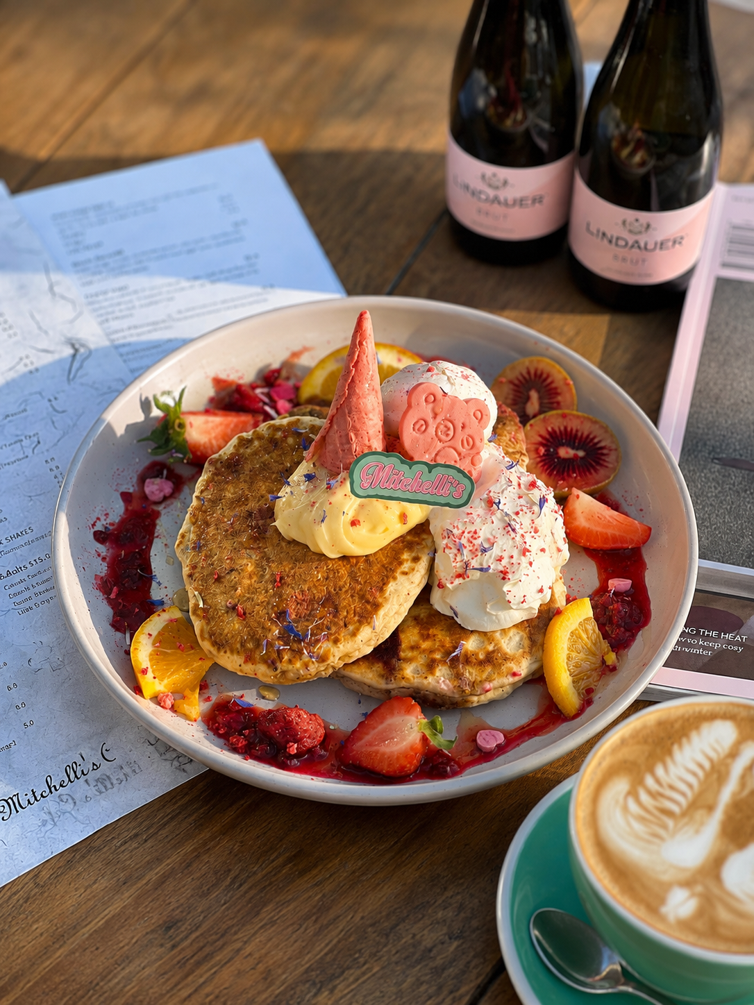 Pancakes and a latte at Mitchelli's Cafe Rinato
