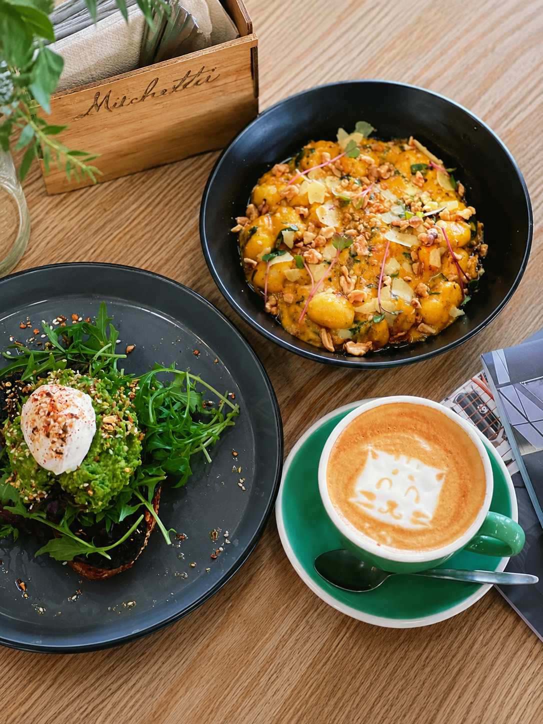 Coffee, avocado toast and cafe dishes at Mitchelli's Cafe Rinato